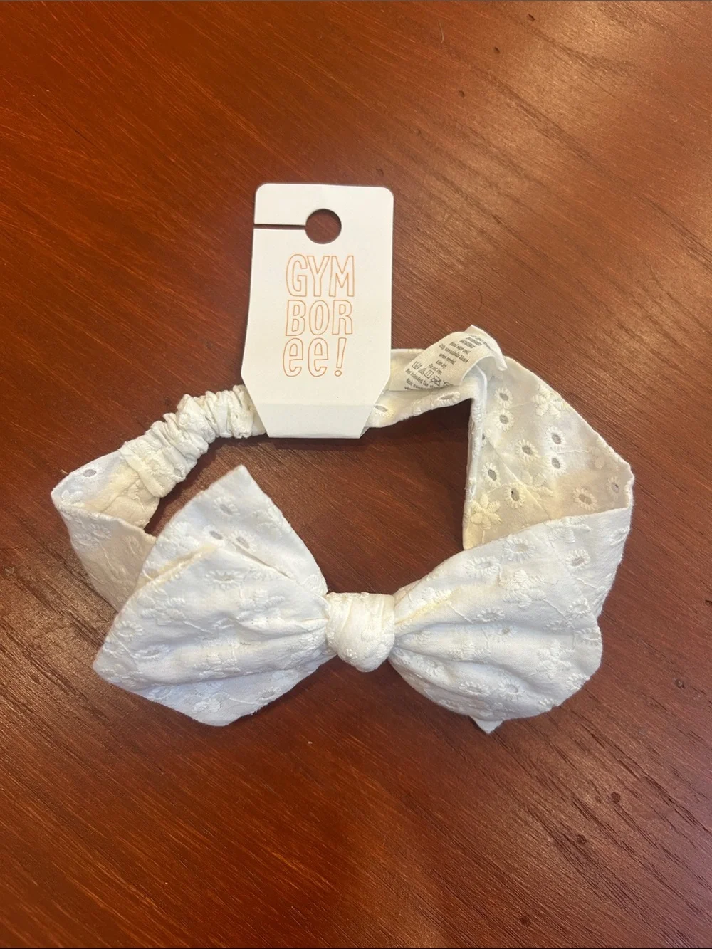 Gymboree White Eyelet Bow Headband with Elastic Knot